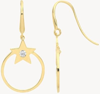 Treasure House 9ct Gold Star Cz Drop Hoop Earrings ER1160