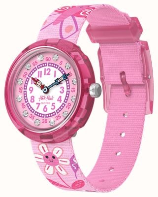 Flik Flak HAPPY MEADOW (31.85mm) Pink and White Dial / Pink Meadow Patterned Strap FBNP239