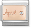 Nomination Classic April Birthstone Diamond 9ct Rose Gold & Steel Charm 430508/04