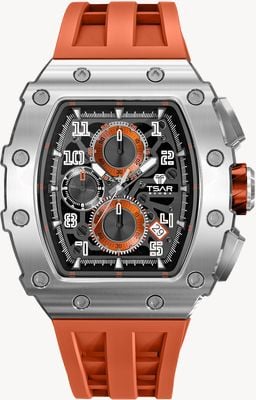 TSAR BOMBA Elemental Series Quartz Calendar (43.5mm) Black Dial / Orange Silicone Strap TB8204Q-11