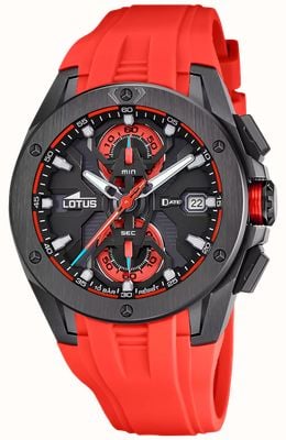 Lotus Vortex Quartz Chronograph (44mm) Black & Red Dial / Red Rubber Strap L18943/5