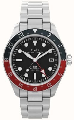 Timex Waterbury Heritage Automatic GMT (41.5mm) Black Dial / Stainless Steel Bracelet TW2Y60600