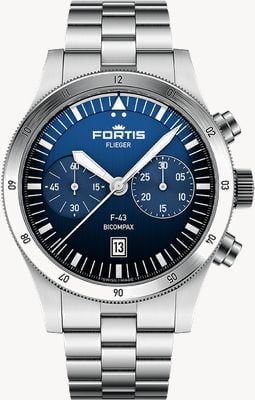 FORTIS Flieger F-43 Bicompax Liberty Blue (43mm) Stainless Steel Block Bracelet F4240012