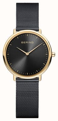 Bering Classic Quartz (29mm) Black Sunray Dial / Black Milanese Mesh Strap Watch 15729-132