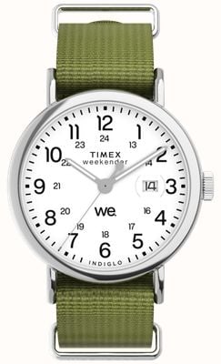 Timex Weekender INDIGLO (40mm) White Dial / Recycled Green Fabric Strap TW2W8600