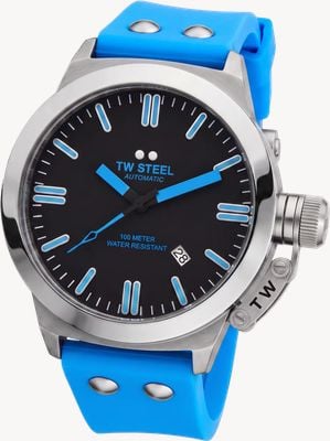 TW Steel Canteen Automatic (45mm) Black Dial / Blue Silicone Strap Watch CS130