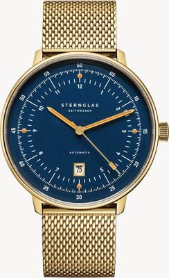 STERNGLAS Hamburg Automatic (42mm) Blue Dial / Gold PVD Milanaise Bracelet S02-HHM07-MI05