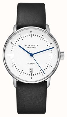 STERNGLAS Naos Automatic (38mm) White Dial / Premium Black Leather Strap S02-NA44-PR07