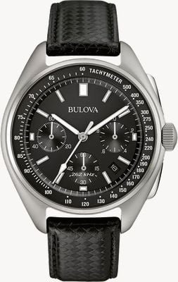 Bulova Lunar Pilot Chronograph Special Edition (45mm) Black Dial / Black Leather + NATO Strap Watch 96B251