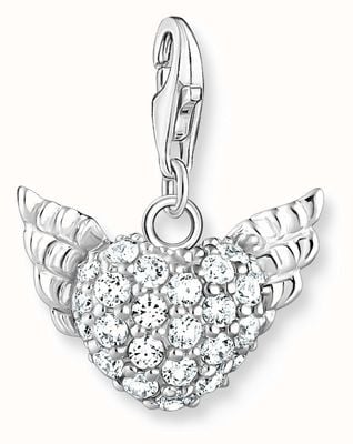 Thomas Sabo Heart with Wings Charm - 925 Sterling Silver, White Stones 0626-051-14