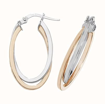 James Moore TH 9k Rose and White Gold Oval Hoop Earrings ER1012R