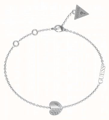 Guess Rhodium Plated Plain & Pave Heart Charm Bracelet JUBB03036JWRHL JUBB03036JWRHL