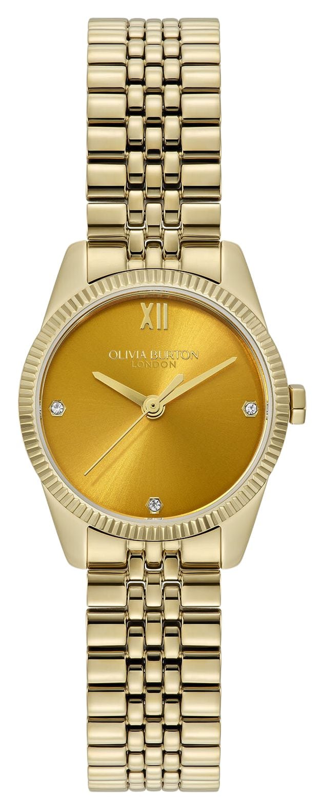 Olivia Burton 25mm Highbury Orange Golden Hour Sunray Dial Gold IP Bracelet Watch