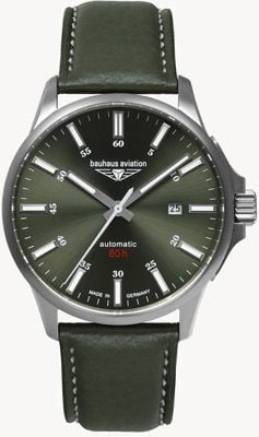 Bauhaus Aviation Titanium Automatic 60h (42mm) Dark Green Dial / Green Leather Strap 28644