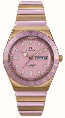 Timex Q Timex Day-Date (36mm) Pastel Pink Dial / Pink & Gold Stainless Steel Expansion Band TW2W87600