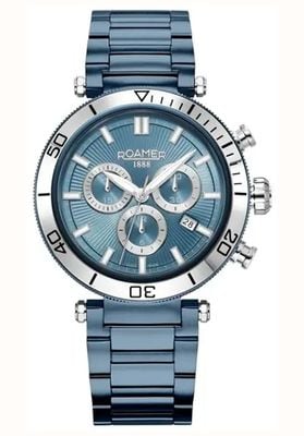 Roamer Men's Toscana (42mm) Blue Chronograph Dial / Blue-Tone Stainless Steel Bracelet 994837 41 45 20