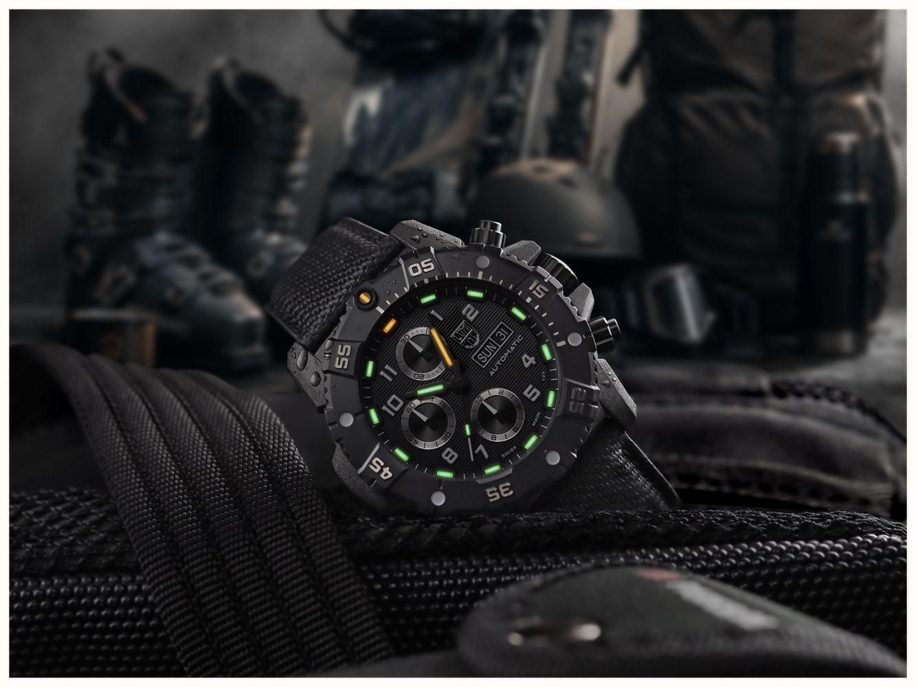 Luminox Master Carbon SEAL Auto Chrono 3880 Series (45mm) Black Dial / Black Technical Matrix Leather Strap Watch XS.3881 - alternate view 11