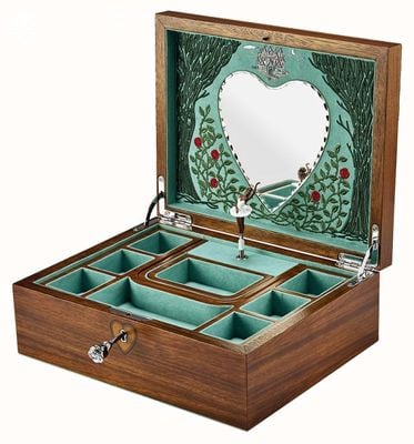 WOLF Sleeping Beauty Walnut Wood Ballet Musical Jewellery Box 190116