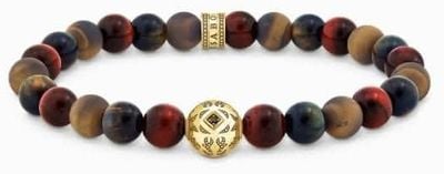 Thomas Sabo Gold-plated Beads Bracelet With Blue Gold And Red Tiger's Ey A2145-324-2-L19