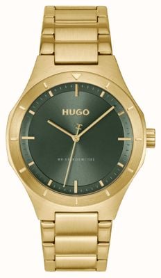 HUGO #LIT Three-Hand Quartz (42mm) Green Dial / Gold PVD Stainless Steel Bracelet 1530449