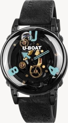 U-Boat U-65 PVD Turquiose (44mm) Black Skeleton Dial / Black Vintage-Style Silicone Strap 3353