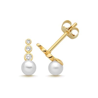 James Moore ES2219 9CT YEL GOLD CZ PEARL DROP STUD EARRINGS Jewellery