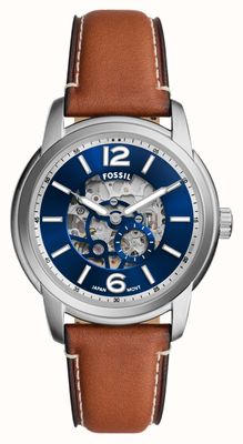 Fossil Men's Heritage Automatic (43mm) Blue Open Heart Dial / Brown Leather Strap ME3263