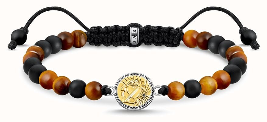 Thomas Sabo Faith Love Hope Coin Tiger's Eye and Obsidian Beaded Bracelet A2050-881-7-L22V