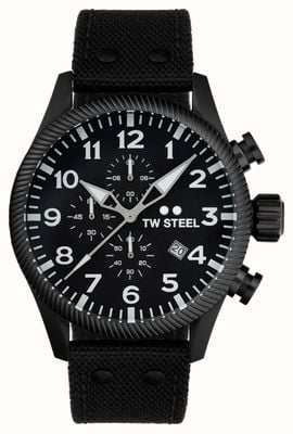 TW Steel Men's Volante | Black Chronograph Dial | Black Leather and Canvas Strap VS113