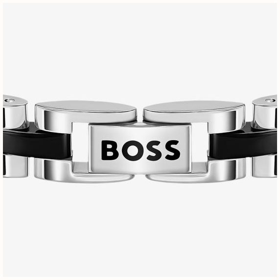 BOSS Jewellery Two Tone Black Enamel & Stainless Steel Link Bracelet 1580890 - alternate view 2