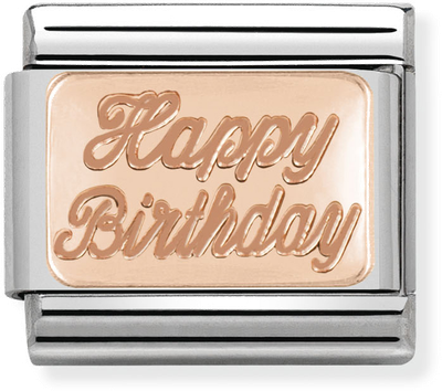 Nomination Classic Happy Birthday 9ct Rose Gold & Steel Charm 430101/29