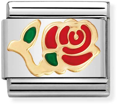 Nomination Classic Red Rose 18ct Gold & Steel Enamel Charm 030214/01