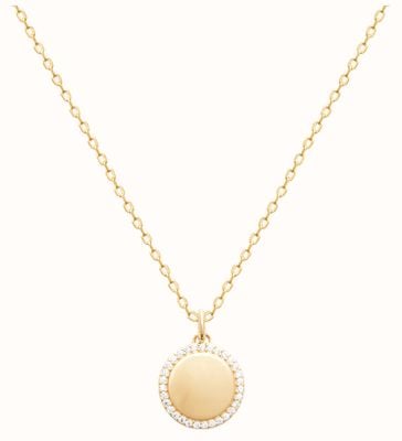 Burren Jewellery 18k Gold Plated Disk Circular Pendant With Cz Stone Outline P1713
