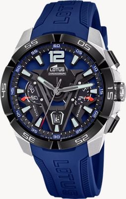 Lotus Vortex Quartz Chronograph (45.3mm) Dark Blue & Black Dial / Dark Blue Rubber Strap L18944/1