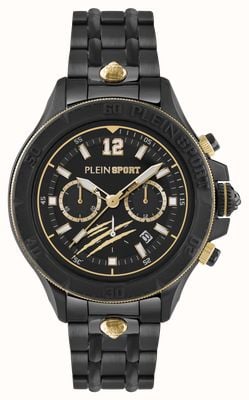 Plein Sport WARRIOR TECH Chronograph (47.5mm) Black Dial / Black PVD Stainless Steel Bracelet PS6BA0824