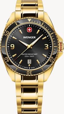 Wenger Executive Quartz (40mm) Black Sunburst Dial / Gold PVD Stainless Steel Bracelet 01.2031.107