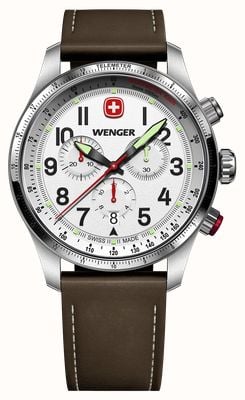 Wenger Terragraph Quartz Chronograph (43mm) Textured White Dial / Brown Leather Strap 01.0543.109