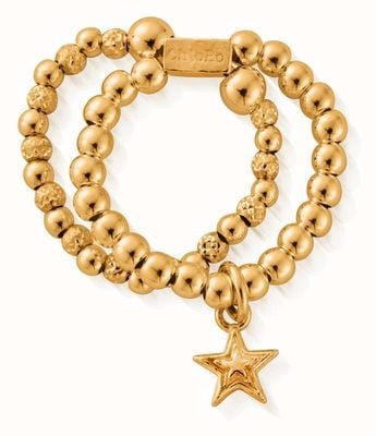 ChloBo Mini Raised Star Gold-Plated Double Ring - Medium GR2D3031