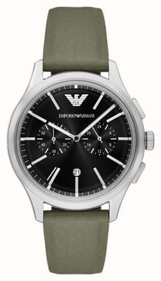 Emporio Armani Quartz Chronograph (42mm) Black Dial / Green Rubber Strap AR11693