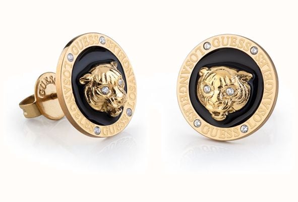 Guess Lion Face Stud Earrings Gold plated JUBE01360JWYGBKT/U