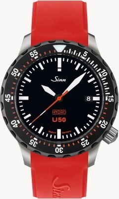 Sinn U50 HYDRO SDR TEGIMENT 5000m (41mm) Black Dial / Red Silicone Strap Watch 1051.050 RED SILICONE