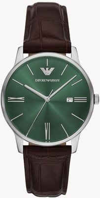 Emporio Armani Three-Hand Quartz (39mm) Green Dial / Brown Leather Strap AR11672