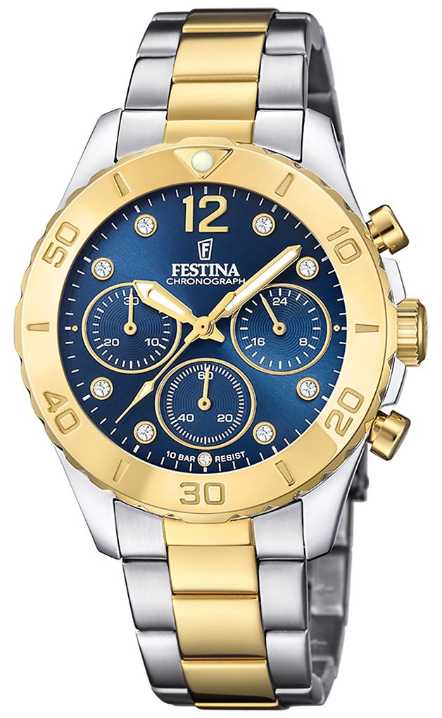 Festina F20604/3 Ladies Two Tone Chrono Watch W/Bracelet &