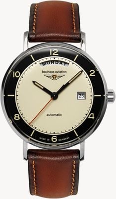 Bauhaus Aviation Day/Date Automatic (41mm) Beige Dial / Brown Leather Strap Watch 2462-2