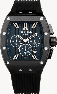 TW Steel Tonneau Quartz Chronograph (42mm) Black Dial / Black Rubber Strap Watch TO4