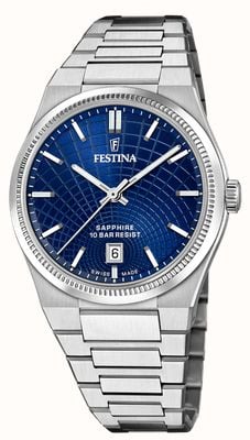 Festina Swiss Made Rivé Quartz (40mm) Blue Dial / Stainless Steel Bracelet F20051/4