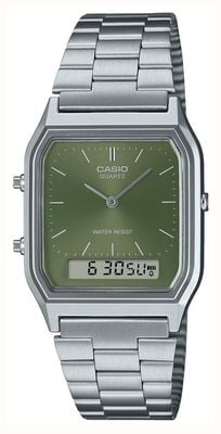 Casio Vintage (29.8mm) Green Hybrid Dial / Stainless Steel Bracelet AQ-230A-3AMQYES