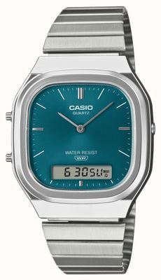 Casio Vintage Dual-Display (35.8mm) Turquoise Sunray Dial / Stainless Steel Bracelet AQ-240E-3AEF