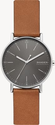 Skagen Men's Signatur Grey Dial Brown Leather Strap SKW6578