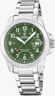 Festina Swiss Made Field Quartz (42mm) Green Dial / Interchangeable Strap Set (Steel/Leather/NATO) F20081/3